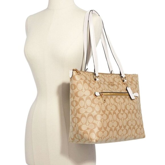 NWT COACH Gallery Tote Light Khaki Classic "C" With Chalk Leather & Gold Accents - Picture 7 of 12
